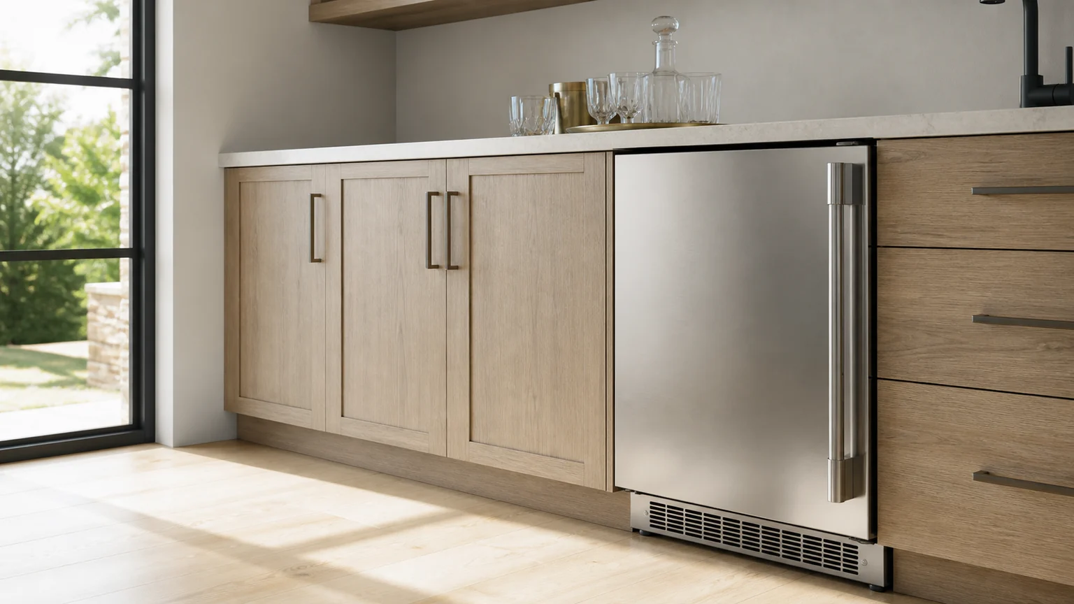 Appliance-only undercounter clear-ice machine in a residential bar